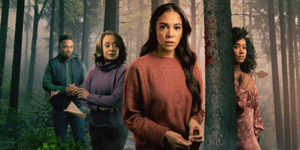 The cast of Secrets We Kill For, standing curiously in the woods.