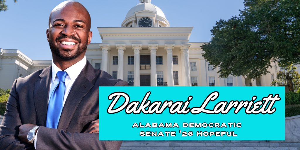 Dakarai Larriett in front of the Montgomery capitol.