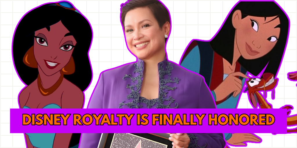 Salonga with her plaque commemorating her new star. Salonga served as the singing voice of Princess Jasmine and Mulan.